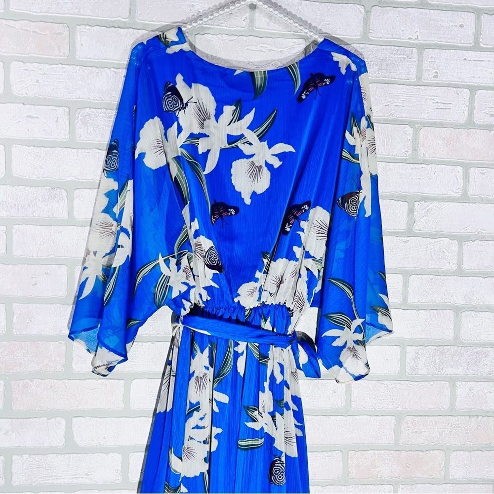 Urban Touch NWT Yumi Blue Floral Print Kimono Midi Wrap Dress Size 18 - Picture 11 of 11